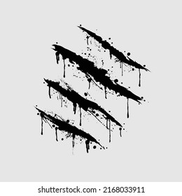 White background with animal claw scratch marks. Monster sharp. Black bloody wound background
