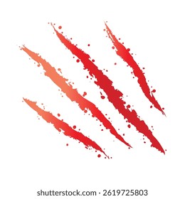 White background with animal claw scratch marks. Monster sharp. Red wound background