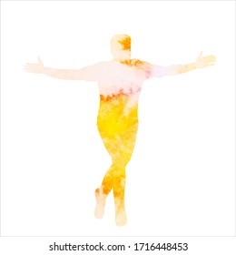 white background, athlete yellow watercolor silhouette, isolated