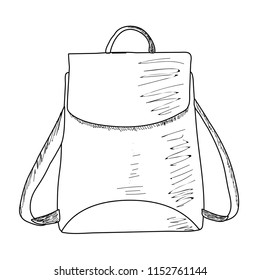 white background, backpack, sketch by hand