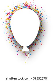 White background with balloon and color drops. Vector illustration.