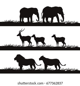 white background with banner monochrome african landscape with wild animals