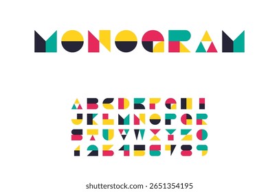 White Background Bauhaus Typography Alphabet with High Contrast and Multicolor Letter Design Vector Illustration