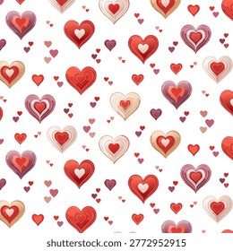 White background with beautiful hearts.Vector seamless pattern of stylized multicolored hearts on a white background.