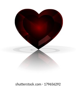 white background and big dark red heart-crystal