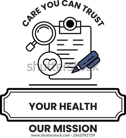 A white background with a black and blue logo that says "Care You Can Trust" and a pen and a magnifying glass