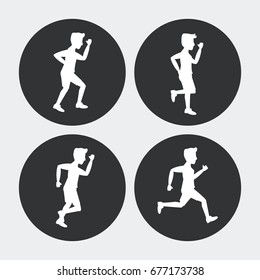 white background with black circles set of silhouettes of men athletes running