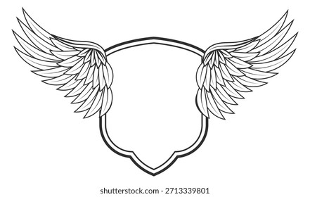 Um fundo branco com um desenho preto e branco de um escudo alado