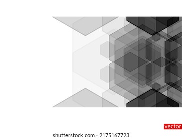 Fondo blanco con abstracción geométrica negra. Fondo para página web, presentación, juego, portada artística. Área para texto. abstracción hexagonal geométrica negra. Patrón hexagonal blanco y negro. Vector