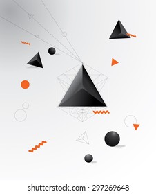 White background with black geometric shapes