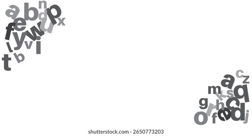 Plano de fundo branco com letras pretas e cinza nos cantos