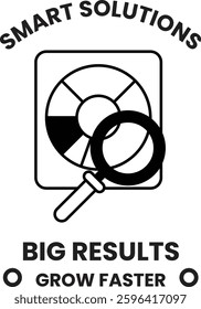 A white background with a black and white image of a magnifying glass. The magnifying glass is pointing to a disk with a black and white circle on it