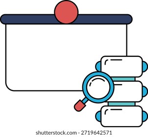 A white background with a black and white image of a magnifying glass. The magnifying glass is on top of a white box with a black border