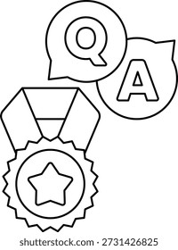 A white background with a black and white image of a Q, A and a star. The Q and A are connected by a ribbon