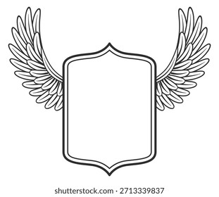 Un fondo blanco con una Imagen en blanco y negro de un escudo alado