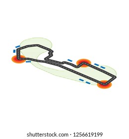 White background with black isometric road and different elements