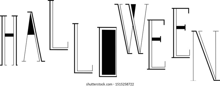 White background, Black lettering for the word "Halloween". Different thickness of lines. For social networks, printing on clothes, bag, on fabric. Can be used as a print.
