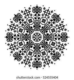 White background with black mandala ornament in the east style.