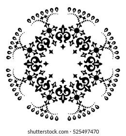 White background with black mandala ornament in the east style.