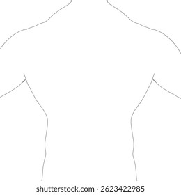 Un fondo blanco con un contorno negro de un torso humano. El torso está delineado en negro y el contorno es muy delgado. Vista posterior
