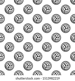 White background with black outline volleyball seamless pattern