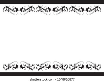 White background with black pattern for box, packaging. Pattern of flowers and stripes. Vector background.