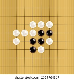 White background with black and white pearl stones for GO game