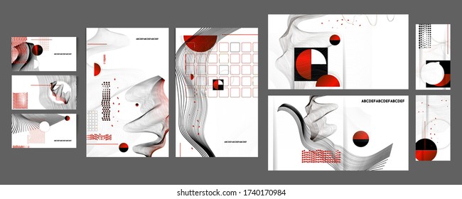 White background, black and red color elements poster design Japanese style templates set invitations to lines abstract background. Stock vector set