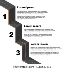 White Background With Black Road Cascade And Infographic Elements