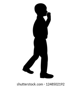 white background, black silhouette boy goes