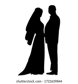 white background, black silhouette of a bride and groom
