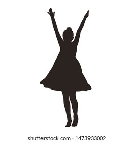 white background, black silhouette of a dancing girl
