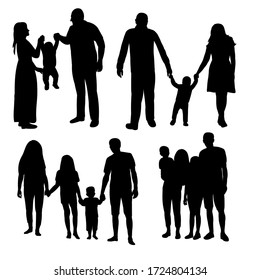 white background, black silhouette family, children and mom with dad