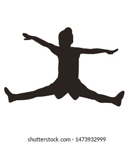 white background, black silhouette of a girl doing exercises