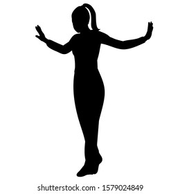 white background, black silhouette girl dancing alone