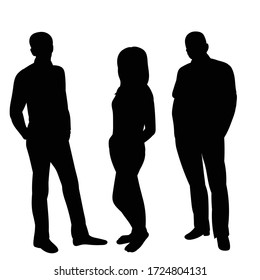 white background, black silhouette people are standing