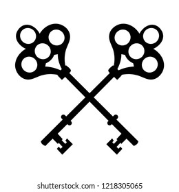 white background, black silhouette of two old vintage key