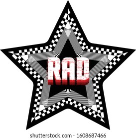 white background black star vector red text rad