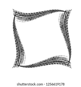 White background with black tire track square frame