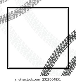 White background with black tire tracks and grunge ink blots frame square