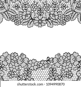 White background with black vintage lace borders