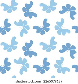 Fondo blanco con mariposas azules. Patrón decorativo sin fisuras para envolver papel, papel pintado, textil, tarjetas de felicitación e invitaciones.
