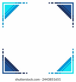 White Background with Blue Gradient Corner Frame with Lines, Pixel Art Template
