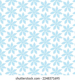White background with blue leaves, seamless pattern. Decorative background for wrapping paper, wallpaper, textile, greeting cards and invitations.
