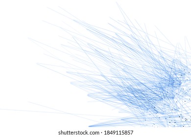 white background with blue lines abstract design. For web site, wallpaper, poster, placard, ad, cover and print materials. Creative art, modern abstract technology concept.