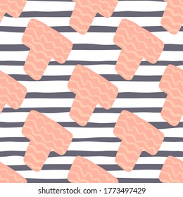 White background with blue lines and light pink elements on abstract geometric pattern. Decorative backdrop for fabric design, textile print, wrapping, cover. Vector illustration.