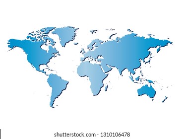 white background with blue map of the world and gradient - vector. Graphic illustration as template infographics and silhouette for travel theme