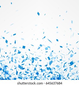 White Background With Blue Paper Confetti. Vector Illustration.
