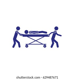 white background with blue pictogram paramedics with patient in stretcher vector illustration