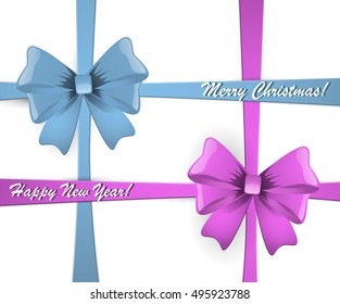 White background with blue and pink bow ribbon